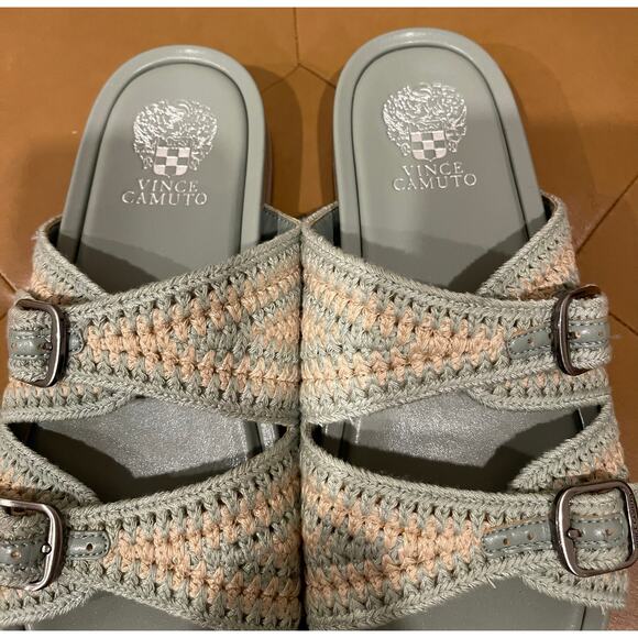 Vince Camuto Womens Crochet Buckle Kellinar Sandals Sage Green Slides‎ Size 8 - Picture 2 of 5